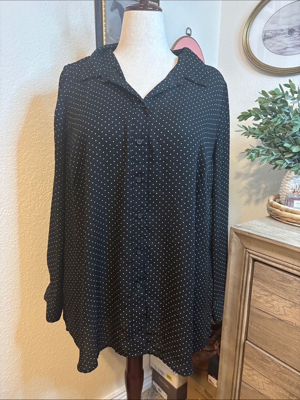 Lane Bryant Black and White Polka Dot Button-Up Blouse- Size 18/20